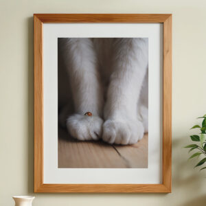 Nahaufnahme von Katzenpfoten mit einem Marienkäfer, erhältlich als stilvolles Poster.