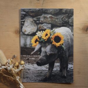 Postkarte Schwein “Sonnenblumenfrieda”